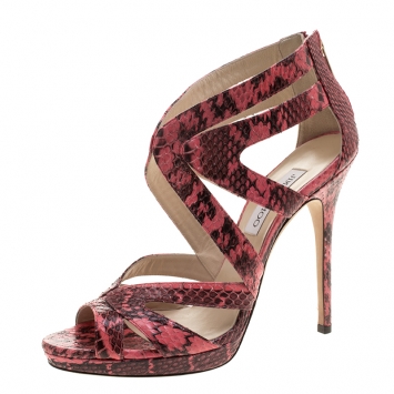 Pre Owned Jimmy Choo Pink Python Collar Platform Sandals Size 38