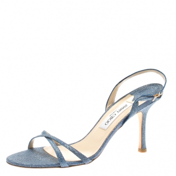 Pre Owned Jimmy Choo Blue Textured Leather Jag Cross Strap Slingback Open Toe Sandals Size 39.5
