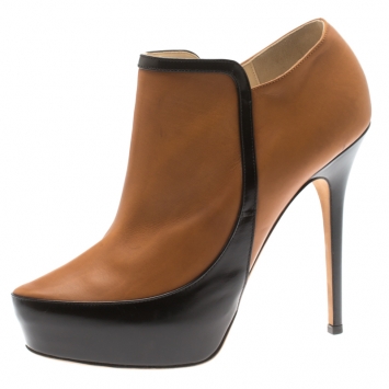 Pre Owned Jimmy Choo Brown And Black Leather Decoy Platform Ankle Boots Size 39.5