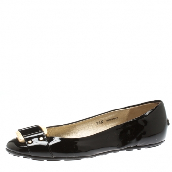 Pre Owned Jimmy Choo Black Patent Leather Morse Ballet Flats Size 36.5