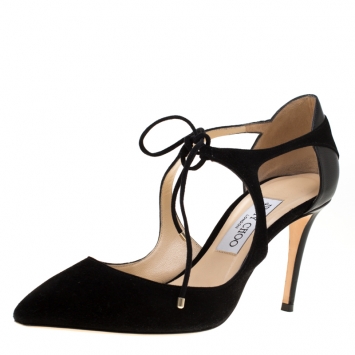 Pre Owned Jimmy Choo Black Suede Vanessa Pointed Toe Cut Out Pumps Size 38.5
