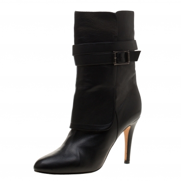 مملوكة مسبقًا Jimmy Choo Black Leather Blaine Buckle Detail Mid Calf Boots 39.5