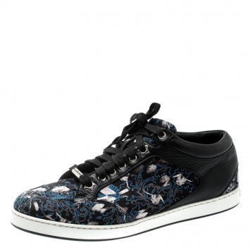 Pre Owned Jimmy Choo Floral Printed Satin And Leather Miami Low Top Sneakers Size 39