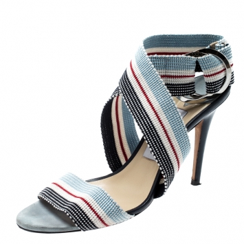Pre Owned Jimmy Choo Multicolor Canvas Bailey Ankle Wrap Sandals Size 38