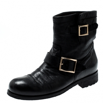 Pre Owned Jimmy Choo Black Leather Youth Biker Ankle Boots Size 40