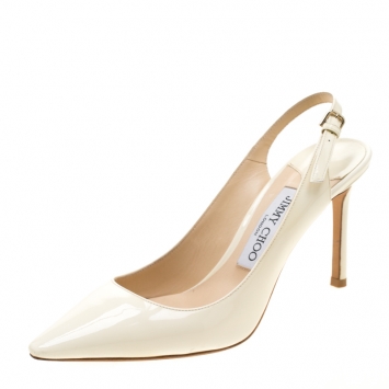 Pre Owned Jimmy Choo White Patent Leather Slingback Pointed Toe Sandals Size 37