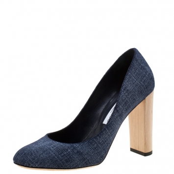 Pre Owned Jimmy Choo Blue Denim Laria Block Heels Pumps Size 40