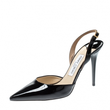Pre Owned Jimmy Choo Black Patent Leather Tarida Slingback Sandals 38