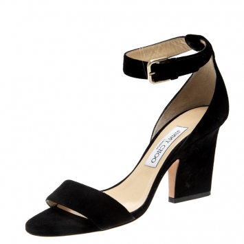 Pre Owned Jimmy Choo Black Suede Edina Ankle Strap Sandals Size 38