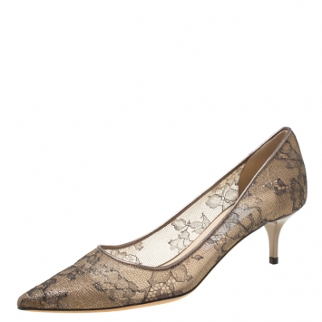 Pre Owned Jimmy Choo Metallic Bronze Lace Romy Pointed Toe Pumps Size 37