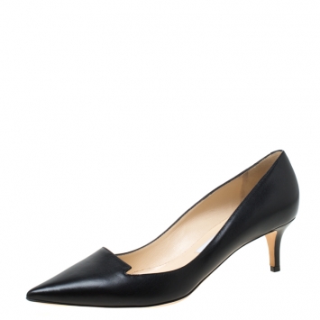 Pre Owned Jimmy Choo Black Leather Allure Kitten Heel Pointed Toe Pumps Size 37.5