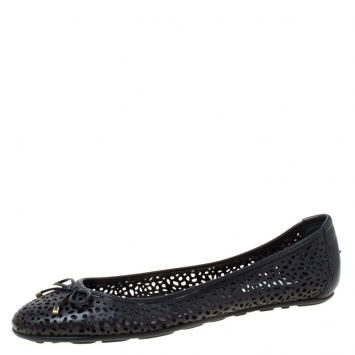 Pre Owned Jimmy Choo Black Perforated Leather Walsh Bow Detail Ballet Flats Size 41