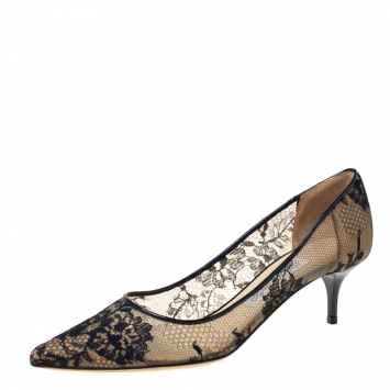 Pre Owned Jimmy Choo Black/Beige Lace Romy 60 Pointed Toe Pumps Size 37