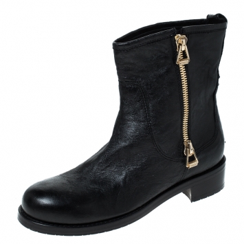 Pre Owned Jimmy Choo Black Leather Ankle Boots Size 37