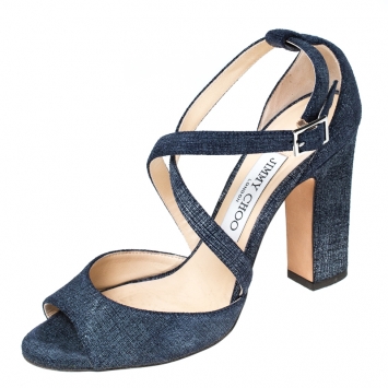 Pre Owned Jimmy Choo Blue Denim Carrie Ankle Strap Sandals Size 37.5