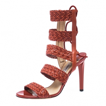 Pre Owned Jimmy Choo Brown Leather Ankle Strap Sandals Size 37.5