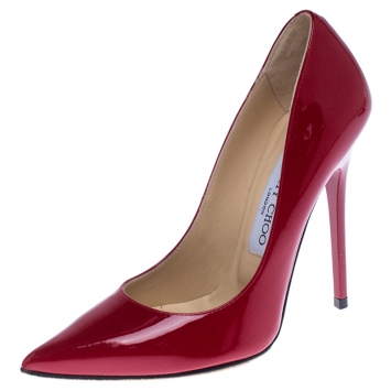 Pre Owned Jimmy Choo Red Patent Leather Anouk Pointed Toe Pumps Size 35.5