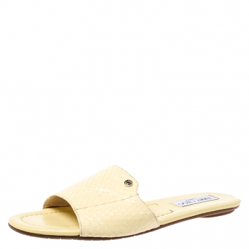 Pre Owned Jimmy Choo Yellow Snake Leather Nanda Slides Size 39