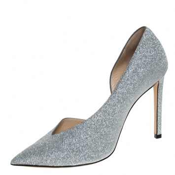 Pre Owned Jimmy Choo Silver Glitter Fabric Sophia D'orsay Pointed Toe Pumps Size 38