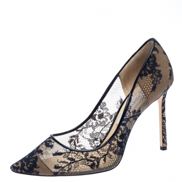 Pre Owned Jimmy Choo Blue Lace and Patent Leather Trim Abel Pointed Toe Pumps Size 40