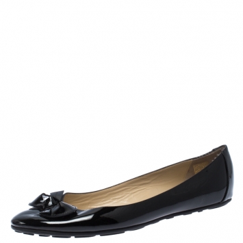 Pre Owned Jimmy Choo Black Patent Leather Walker Bow Ballet Flats Size 41