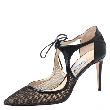 Pre Owned Jimmy Choo Black Mesh and Cut Out Leather Vanessa Pointed Toe Sandals Size 40