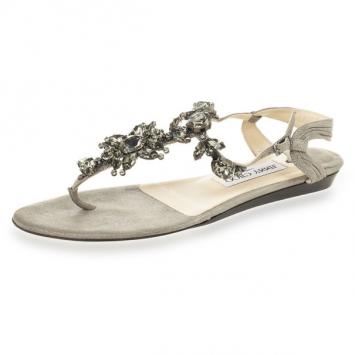 مملوكة مسبقًا Jimmy Choo Metallic Suede Embellished Thong Sandals Size 37.5
