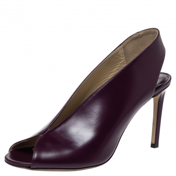 Pre Owned Jimmy Choo Burgundy Leather Shar Peep Toe Slingback Sandals Size 40