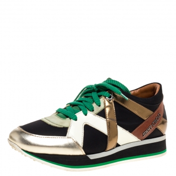 Pre Owned Jimmy Choo Multicolor Leather, Suede and Fabric London Sneakers Size 37
