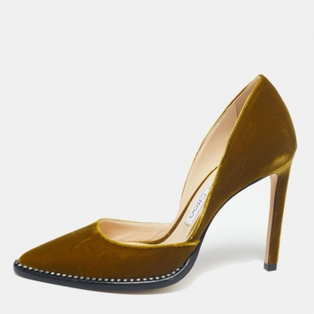 Pre Owned Jimmy Choo Olive Green Velvet Babette Pumps Size 37