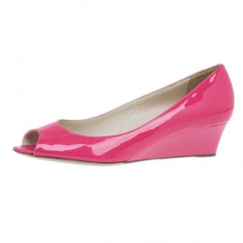 Pre Owned Jimmy Choo Pink Patent Bergen Peep Toe Wedges Size 38