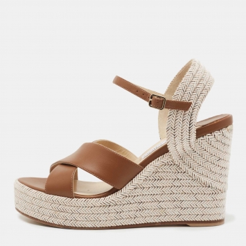 Pre Owned Jimmy Choo Brown Leather Dellena Wedge Sandals Size 38.5