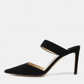 Pre Owned Jimmy Choo Black Suede Pointed Toe Mules Size 37.5