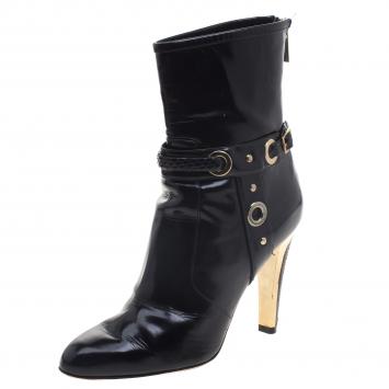 مملوكة مسبقًا Jimmy Choo Black Leather Metal Heel Ankle Boots Size 36