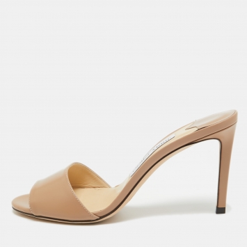 Pre Owned Jimmy Choo Beige Leather Stacey Slide Sandals Size 37