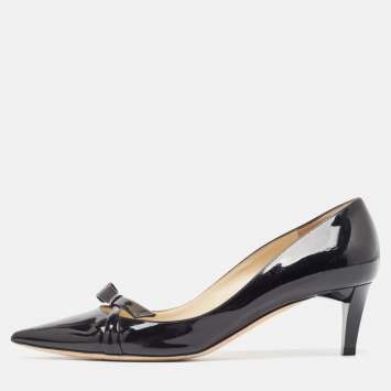 Pre Owned Jimmy Choo Black Patent Leather Bow Pumps Size 39