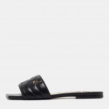 Pre Owned Jimmy Choo Black Quilted Leather Themis Flat Slides Size 40