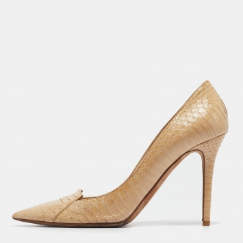Pre Owned Jimmy Choo Beige Python Pointed Toe Pumps Size 39.5