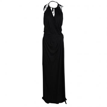 Pre Owned John Galliano Black Knit Loop Neck Detail Draped Sleeveless Maxi Dress M