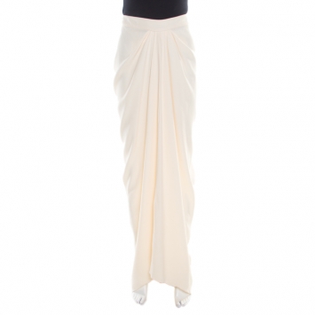 Pre Owned John Galliano Cream Draped Crepe Maxi High Low Skirt L