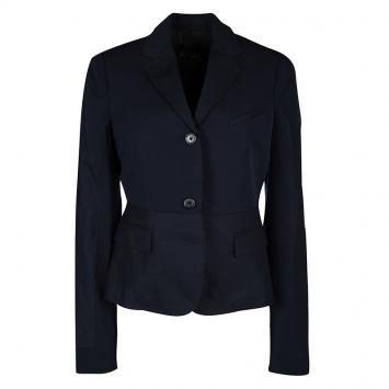 Pre Owned Joseph Navy Blue Gabardine Wool Frayed Trim Detail Bazz Blazer M