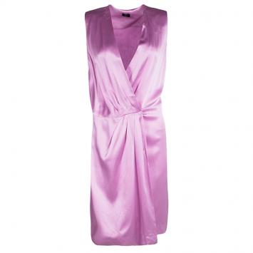 Pre Owned Joseph Pink Silk Satin Sleeveless Stellina Wrap Dress M