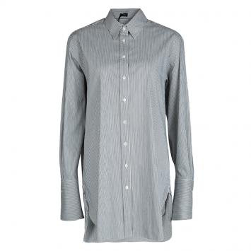 Pre Owned Joseph Monochrome Emile Striped Cotton Long Sleeve Button Front Shirt L