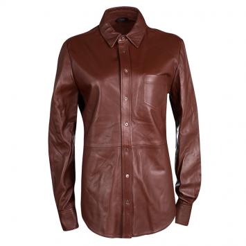 Pre Owned Joseph Chestnut Brown Lambskin Glove Leather Garcon Shirt M