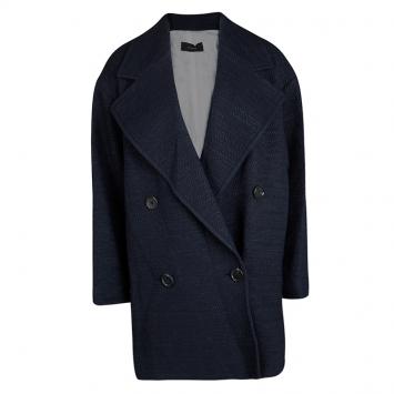 Pre Owned Joseph Navy Blue Summer Tweed Double Breasted Maubert Coat M