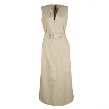 Pre Owned Joseph Beige Aged Cotton Teddy Sleeveless Belted Maxi Dress M