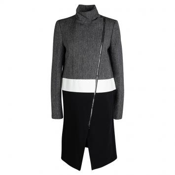 Pre Owned Joseph Tricolor Techno Tweed  Zip Detail Preston Long Coat M