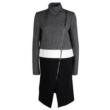 Pre Owned Joseph Tricolor Techno Tweed  Zip Detail Preston Long Coat L