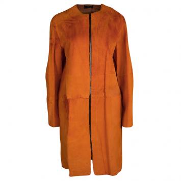 Pre Owned Joseph Orange Fur Kangaroo Skin Zip Front Sydney Coat L