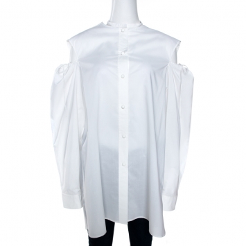 Pre Owned Joseph White Cotton Chintz Cold Shoulder Ripley Shirt L